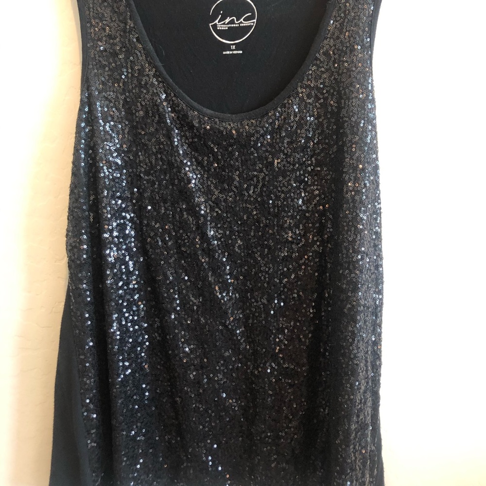 Inc. 1X Black Sequin Beaded Sleeveless Top!